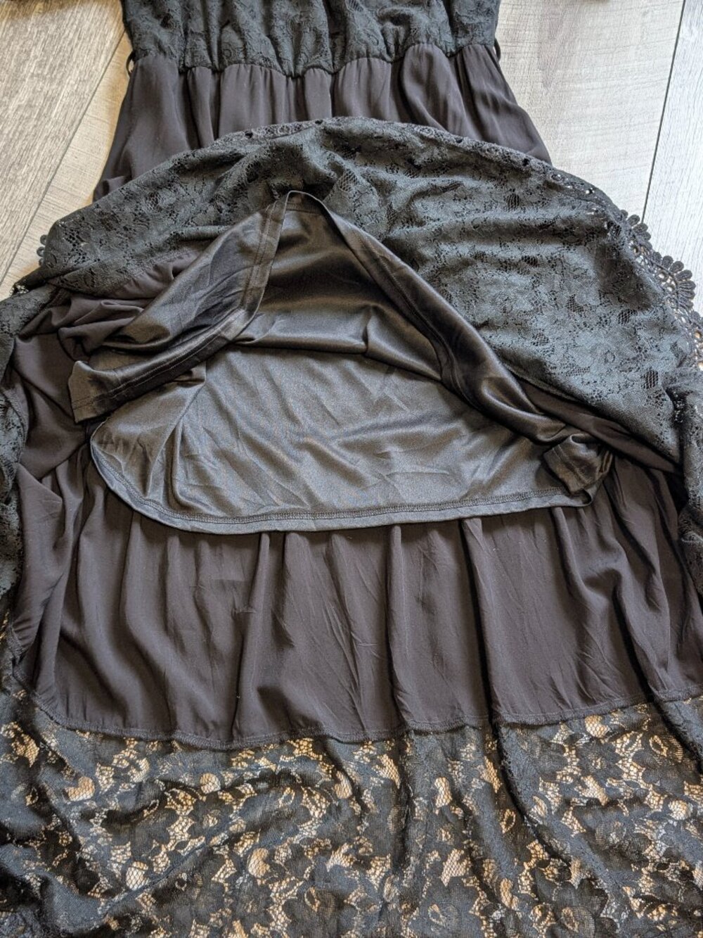 Whimsigoth Lace Tiered Maxi Dress Black XL Dark Boho Gothic Romance EUC 🖤 - Picture 5 of 12